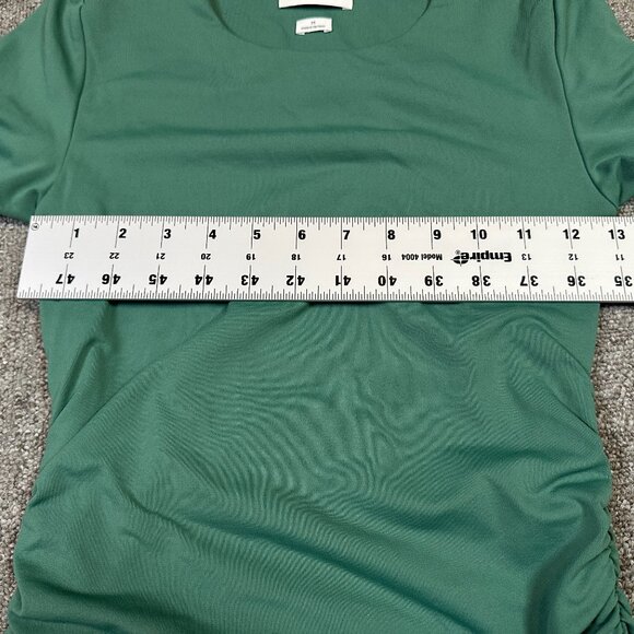 Aritzia Babaton Contour Ruched Mini Minimalist Dress Green Scarab Size Medium - Picture 3 of 6